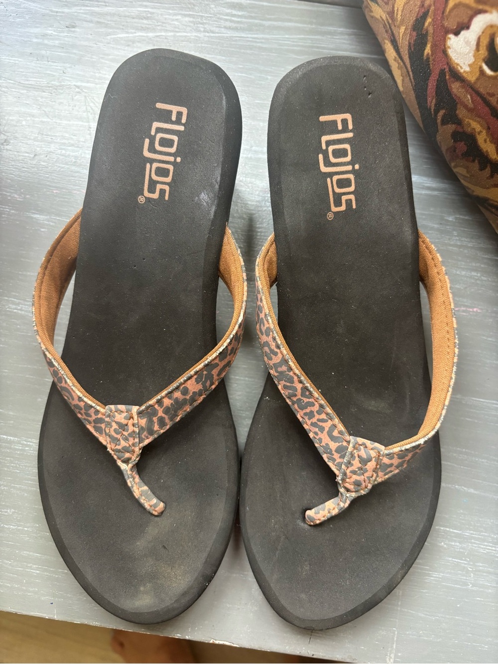 Flojos Leopard Print Thong Sandals in Brown and Black